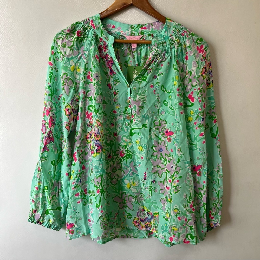 Lilly Pulitzer Elsa Top Poolside Blue Silk Blouse NWT